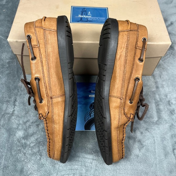 Rockport Boat Shoes Mens Size 9 Tan Leather Lace Up - Picture 5 of 9